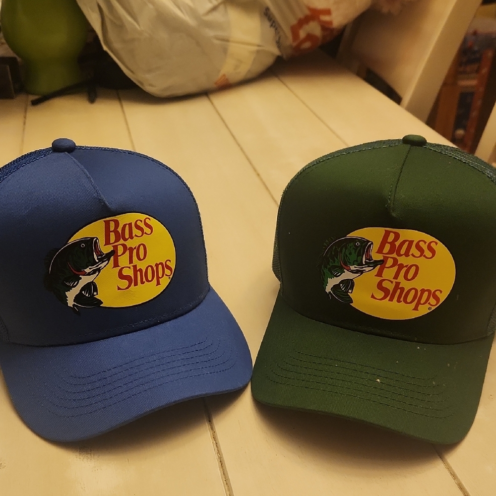 Bass Pro Shops Blue and Green Hats